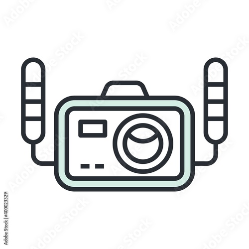 Waterproof camera flat icon. Underwater photography sign.