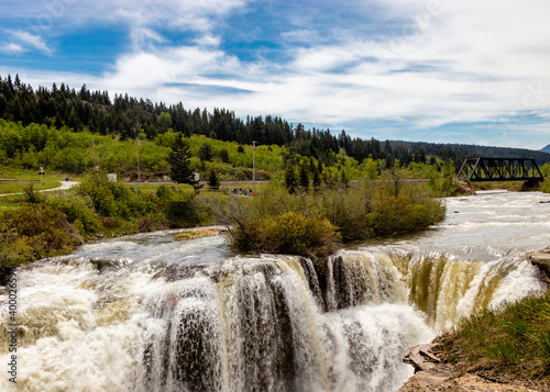 Thunder water over te falls in early spring. Lundbeck Falls PRA  Alberta  Canada