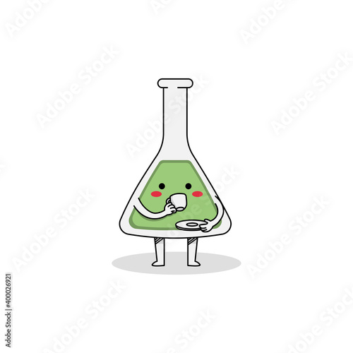 Cute Flask Cartoon Character Drinking From a Cup