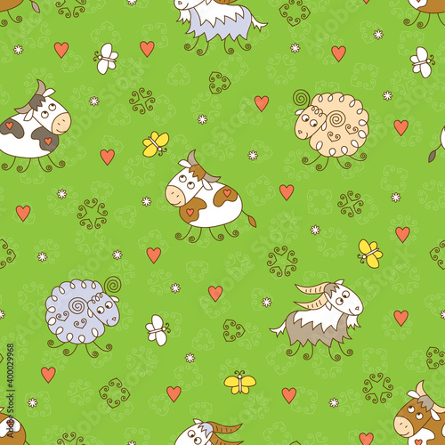 Farm animals seamless pattern. Kids background.
