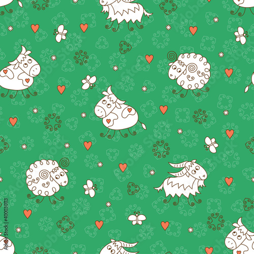 Farm animals seamless pattern. Kids background.
