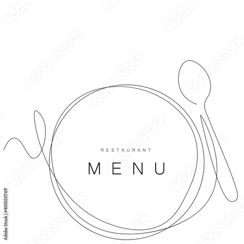 Menu restaurant background with plate and spoon, vector illustration