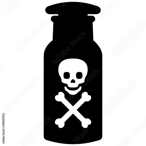 toxic poison bottle with death sign skull and bones, vector laboratory jar with toxic substance, deadly virus poison