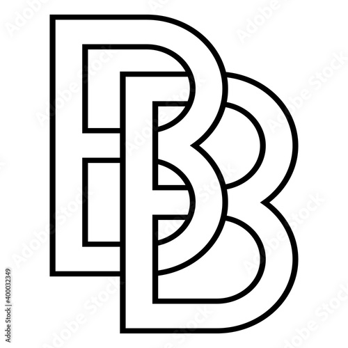 Logo sign bb and 2 b icon sign two interlaced letters b vector logo bb, first capital letters pattern alphabet b