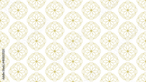 Seamless patterns with camomiles and octagons. Gold.