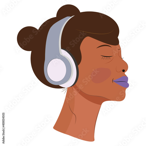 Happy affro girl with headphones - Vector illustration photo