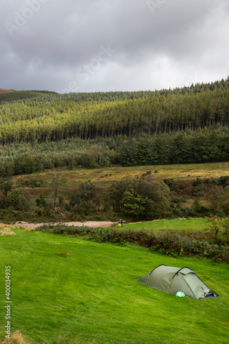green tent in a green field on Arran