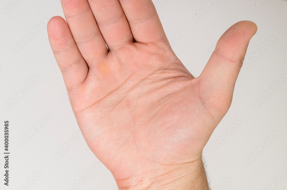 black magic, right palm and life line, divination by hand, top view on white background black magic, right palm and life line, divination by hand, top view on white background