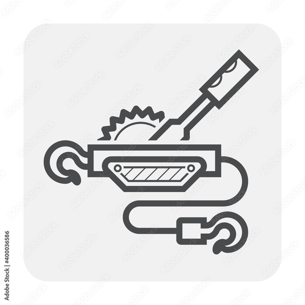 Reach stacker, cargo container vector icon. Lifting equipment for handling, move, transport, transfer, operation, delivery and loading cargo container to train or truck at yard, port, dock, terminal. Reach stacker, cargo container vector icon. Lifting equipment for handling, move, transport, transfer, operation, delivery and loading cargo container to train or truck at yard, port, dock, terminal.