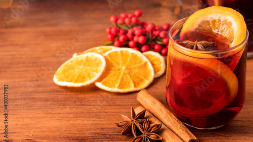 German tradition winter Christmas market new year holidays festival drink tea Gluhwein Mulled sweet hot warm red Wine with spices citrus aromatic cinnamon star anise