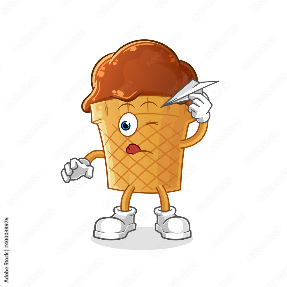 chocolate ice cream with paper plane character. cartoon mascot vector chocolate ice cream with paper plane character. cartoon mascot vector