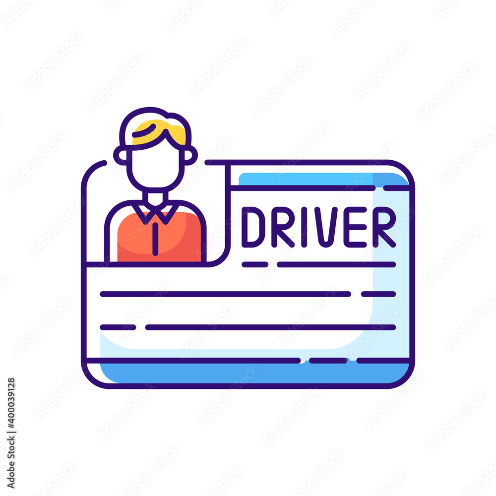 Drivers license RGB color icon. Official document permitting specific individual to operate one or more types of vehicles. Isolated vector illustration