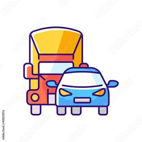 Car park RGB color icon. Groups of motor vehicles owned or leased by someone. Fleet vehicles examples. Special automobiles for service. Isolated vector illustration