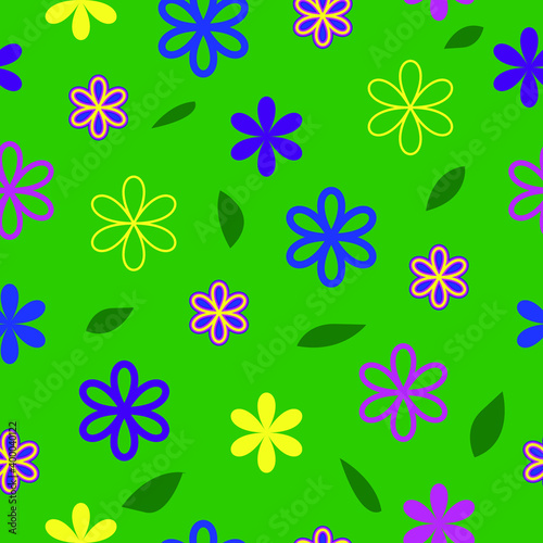 Seamless floral fan pattern on a green background.	