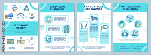 Ergonomic design brochure template. Help with body injuries. Flyer, booklet, leaflet print, cover design with linear icons. Vector layouts for magazines, annual reports, advertising posters