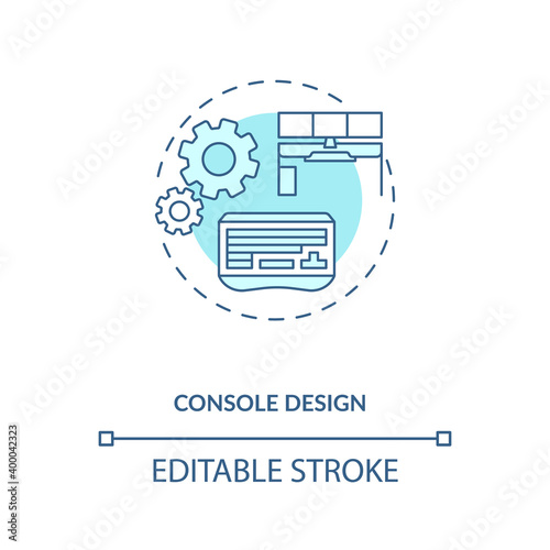 Console design concept icon. Control room ergonomics idea thin line illustration. Using adjustable-height consoles. Musculoskeletal injuries. Vector isolated outline RGB color drawing. Editable stroke