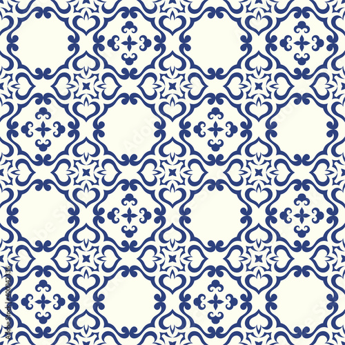 Traditional ornate portuguese decorative pattern in azulejos style. Vintage texture. Abstract background. Vector hand drawn ornamental illustration