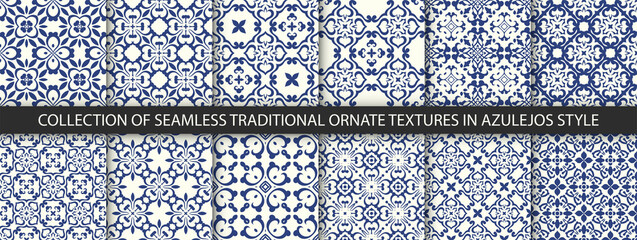 Keuken achterwand Portugese tegeltjes patronen Indigo blauwe Lissabon azulejos Arabisch keramisch patroon  © kokoshka