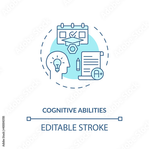 Cognitive abilities concept icon. Human factor in ergonomics idea thin line illustration. Human perception, mental processing. Vector isolated outline RGB color drawing. Editable stroke