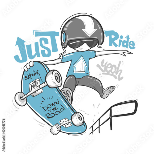Skateboarder typography, t-shirt graphics, vector print design.