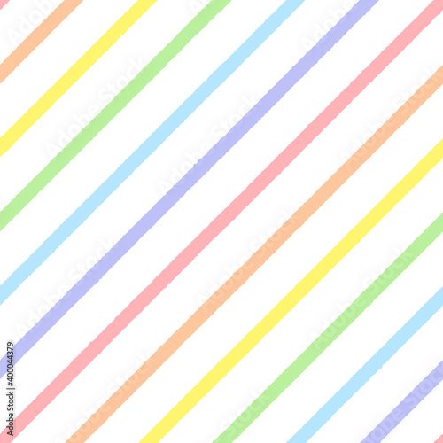 Rainbow seamless diagonal striped pattern, vector illustration. Seamless pattern with rough pastel colorful lines. Kids pastel rainbow geometric background with rough lines