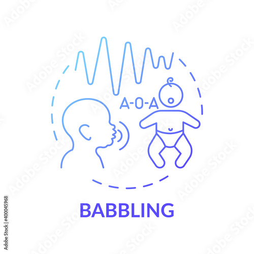Babbling dark blue gradient concept icon. Early speech. Baby talking. Toddler make sound. Childhood development idea thin line illustration. Vector isolated outline RGB color drawing