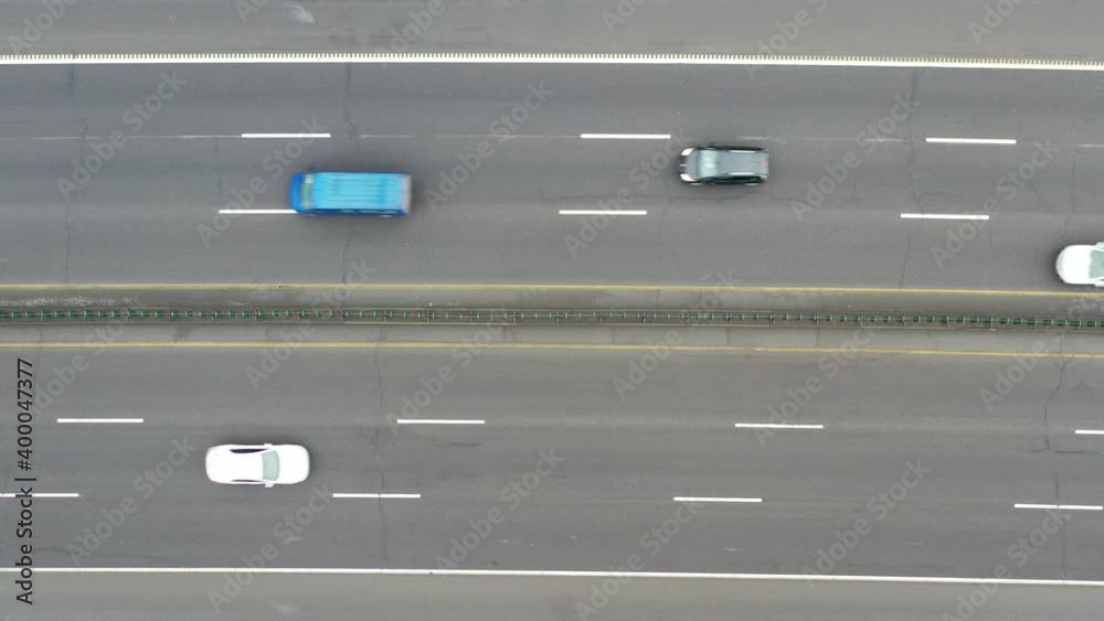 bird's eye view of the highway with heavy traffic of cars bird's eye view of the highway with heavy traffic of cars