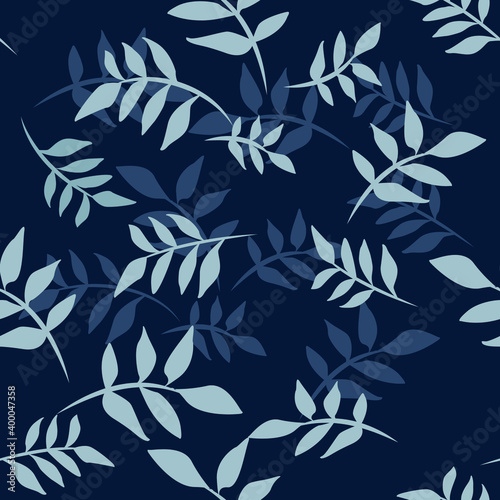 Seamless pattern with abstract gently blue branches on a blue background.