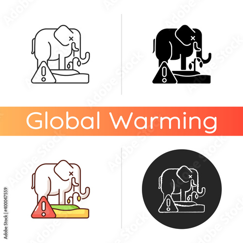 Biosphere extinction icon. Idespread and rapid decrease in biodiversity on earth. Killing different plants and animals. Linear black and RGB color styles. Isolated vector illustrations