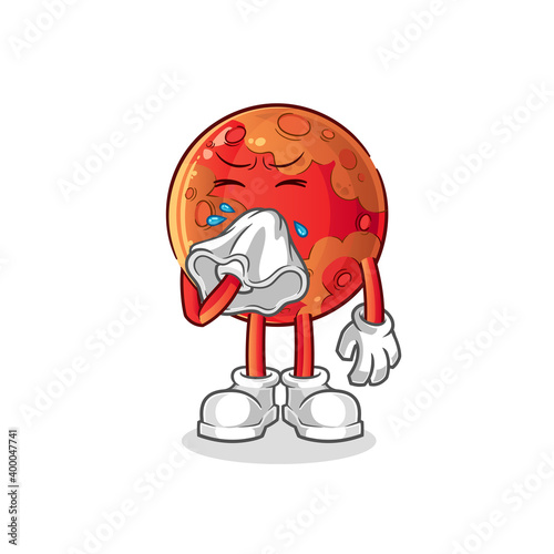 mars blowing nose character. cartoon mascot vector