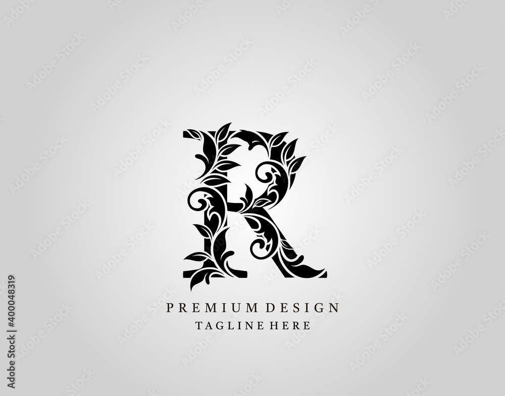 Classic Initial R Letter logo design, elegant floral ornate monogram design vector.