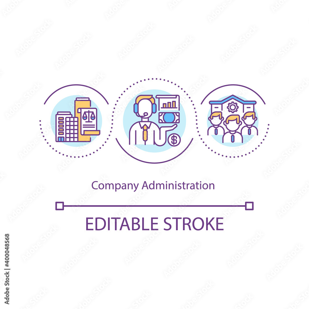 Company administration concept icon. Overseeing, supervising business operations idea thin line illustration. Administrative receivership. Vector isolated outline RGB color drawing. Editable stroke