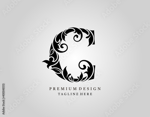 Classic Initial C Letter logo design, elegant floral ornate monogram design vector.