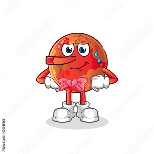 mars lie like Pinocchio character. cartoon mascot vector