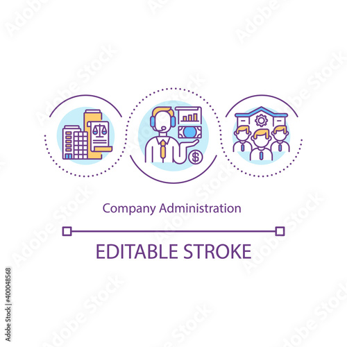 Company administration concept icon. Overseeing, supervising business operations idea thin line illustration. Administrative receivership. Vector isolated outline RGB color drawing. Editable stroke