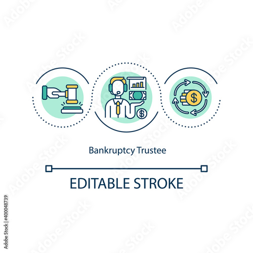 Bankruptcy trustee concept icon. Distributing debtor assets to creditors idea thin line illustration. Negotiator between two parties. Vector isolated outline RGB color drawing. Editable stroke