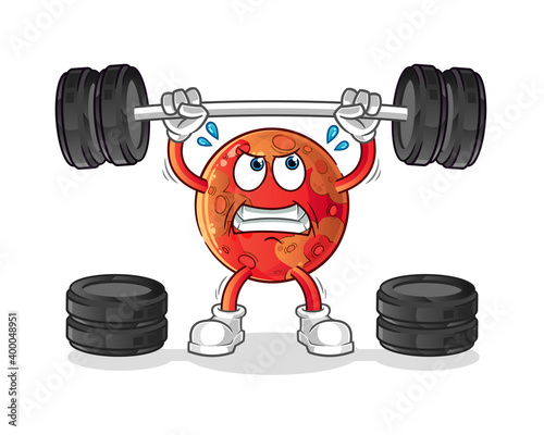 mars lifting the barbell character. cartoon mascot vector