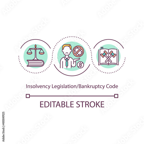Insolvency legislation concept icon. Bankruptcy code idea thin line illustration. Legislative framework for assets liquidation. Vector isolated outline RGB color drawing. Editable stroke