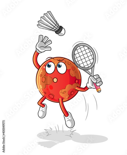 mars smash at badminton cartoon. cartoon mascot vector