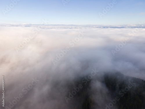 Aerial view of Viskyar Mountain covered with low clouds, Bulgaria © Stoyan Haytov