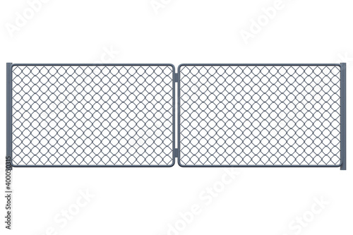 Metal grid fence isolated on white background. 3d rendering