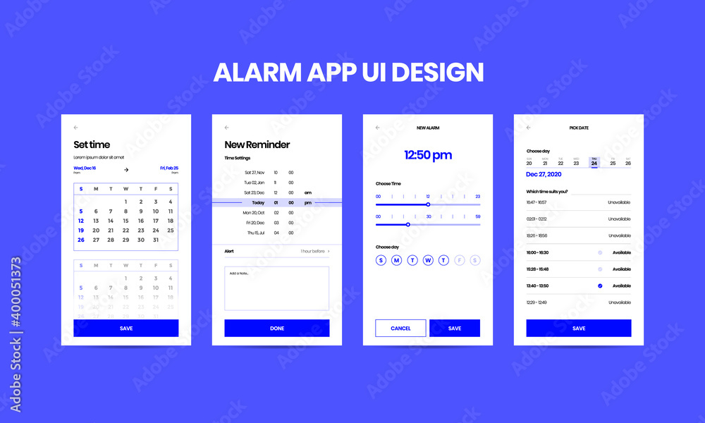 Alarm Mobile Application UI Design Pack Alarm Mobile Application UI Design Pack