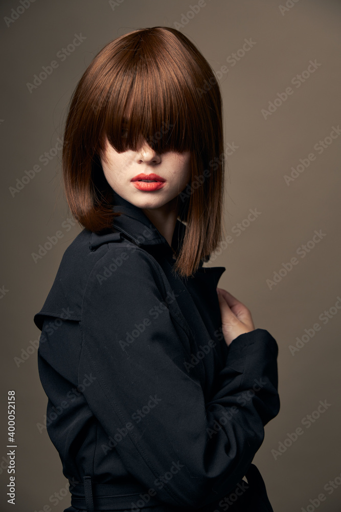 Side view attractive lady European appearance suit Side view attractive lady European appearance suit