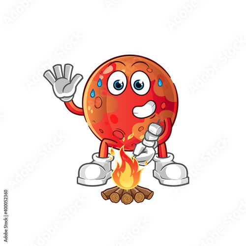 mars roasting marshmallows character. cartoon mascot vector