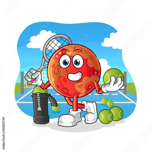 mars plays tennis illustration. character vector