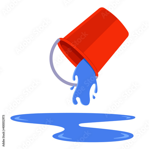 pour a bucket of water onto the floor. wash the floors. flat vector illustration.