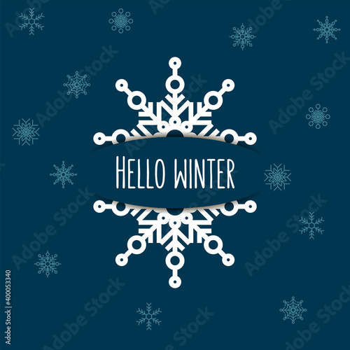 Christmas background from snowflakes.  Winter applications. Vector illustration on isolated background Snowflake and text for banner, postcard, flyer, Christmas