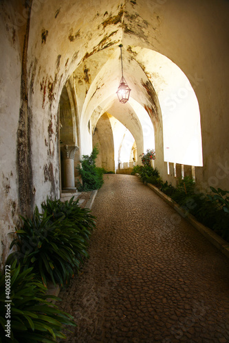alley with light in castle in Lisbon  Portugal