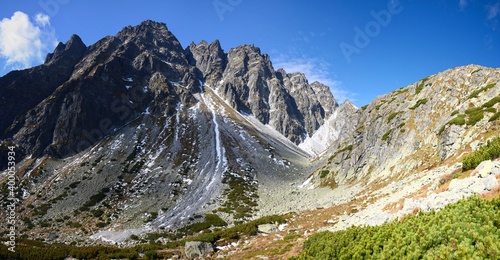 View of Tatra peaks from Mengusovska valley, High Tatras, Slovakia.