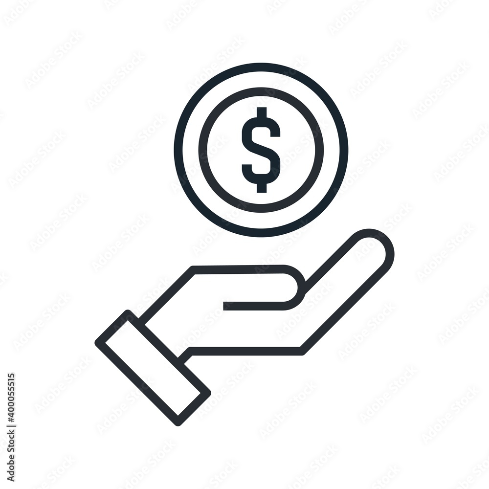 Money donation concept icon. Pictograph of money in hand. Flat vector illustration. Money donation concept icon. Pictograph of money in hand. Flat vector illustration.